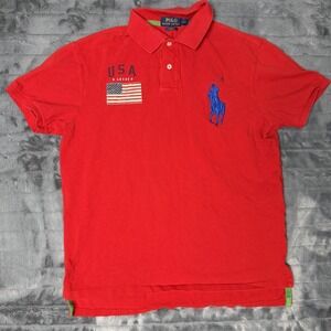 Polo Ralph Lauren Polo Shirt Mens Large Red USA Flag Big Pony Custom Fit Cotton